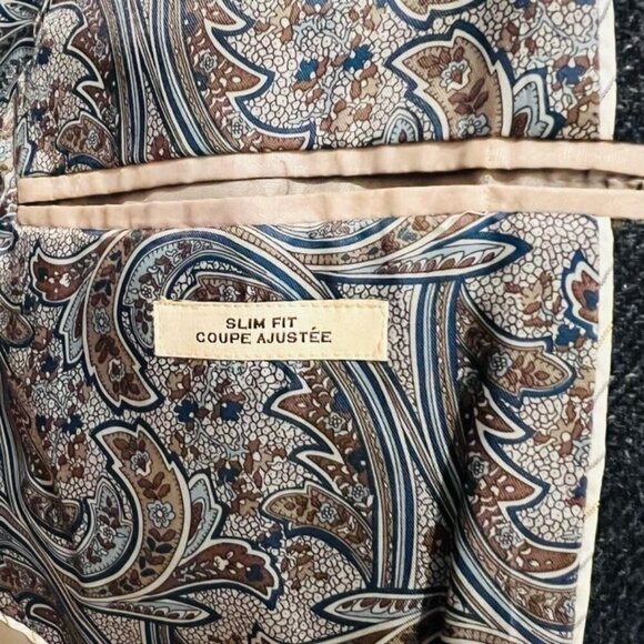 Joseph Abboud Mens Wool Plaid Sport Coat 42 R and Vest Slim Fit Leather Elbow - Picture 7 of 16